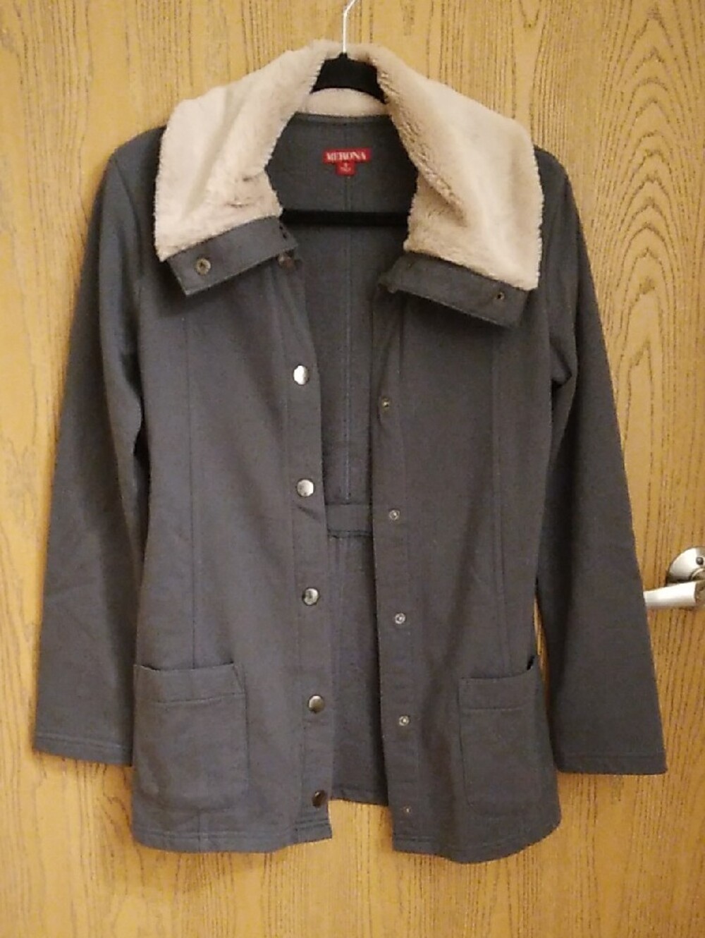 Merona Lightweight Jacket with Faux Fur Collar Gray Cream